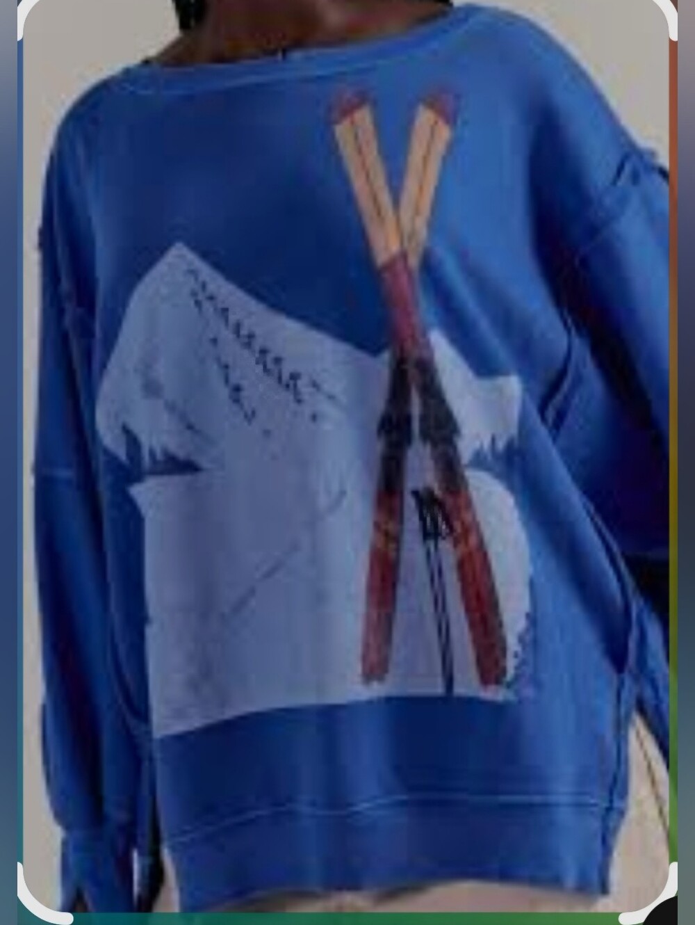 We The Free Blue Graphic Crewneck Sweatshirt with Ski Print